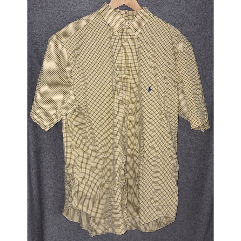 Polo Ralph Lauren Short Sleeve Blue‎ Yellow Plaid Button Down XLT Tall Classic - Picture 2 of 9